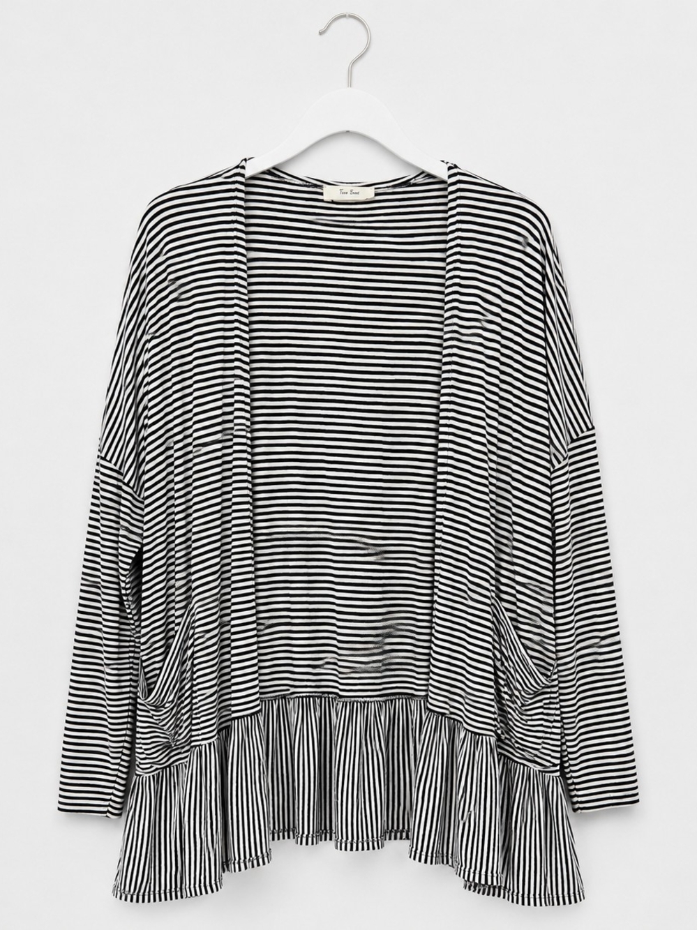 Tres Bien Black and White Striped Open Cardigan With Pockets